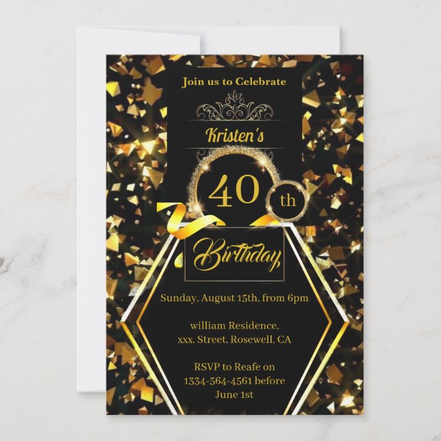 Invitation personnalisable 40e anniversaire (Devant)