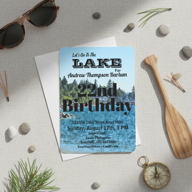Invitation Personnalisable Allons à l'Anniversaire du lac (Customizable Let's Go To The Lake Birthday Invitation)