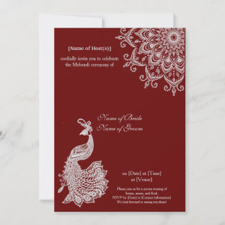 Invitation Personnalisable Argent Rouge foncé Mehendi Henna I