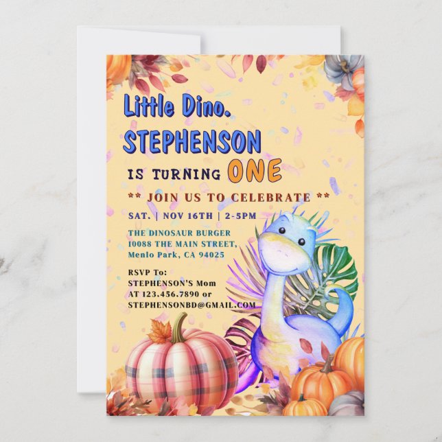 Invitation Personnalisable " Baby 1st Birthday Dinosaur Party (Devant)