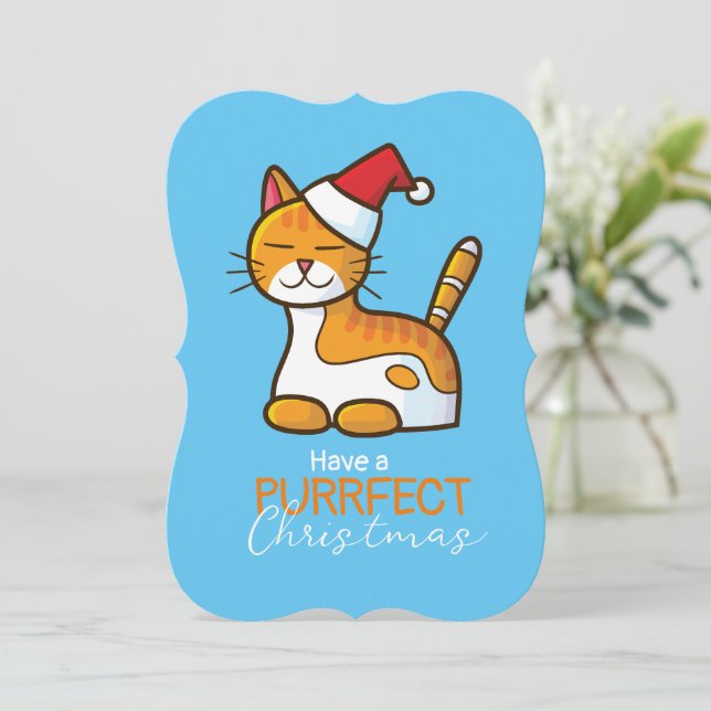 Invitation Personnalisable chat orange Purrfect Noël (Debout devant)