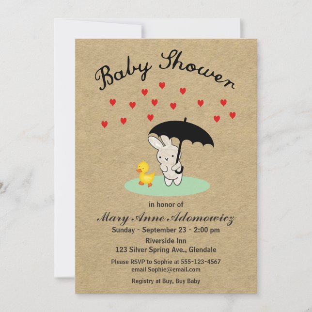 Invitation personnalisable de baby shower de lapin (Devant)