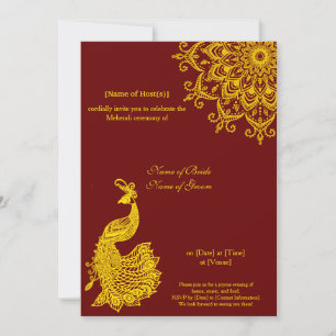 Invitation Personnalisable Gold Dark Red Mehendi Henna Indian
