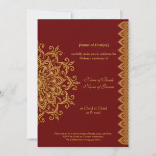 Invitation Personnalisable métal or foncé rouge Mehendi Indie