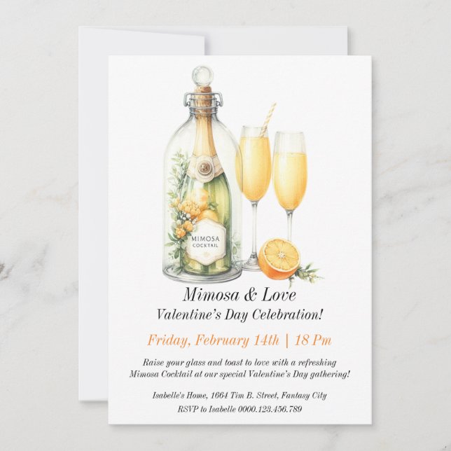 Invitation Personnalisable Mimosa & Love - Saint Valentin (Devant)
