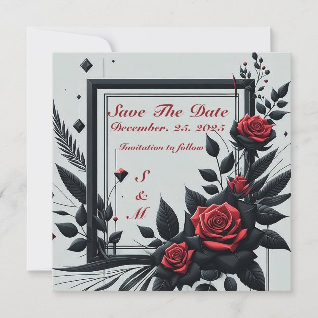 Invitation Personnalisable noir et rouge 3d floral (Devant)