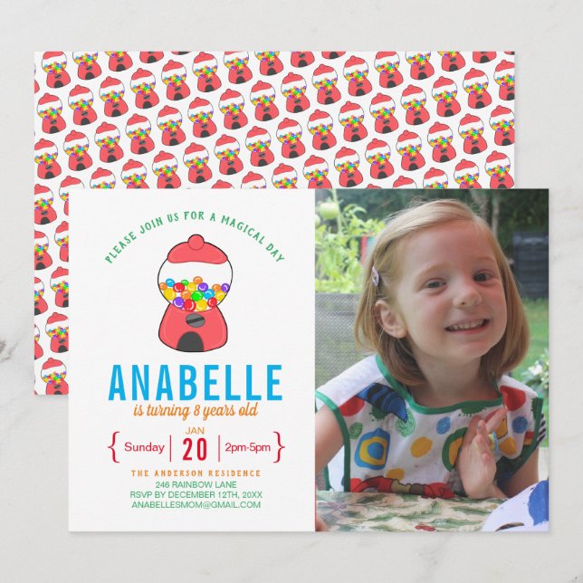 Invitation Personnalisable Rainbow Gum Photo Anniversaire Inv (Devant / Derrière)