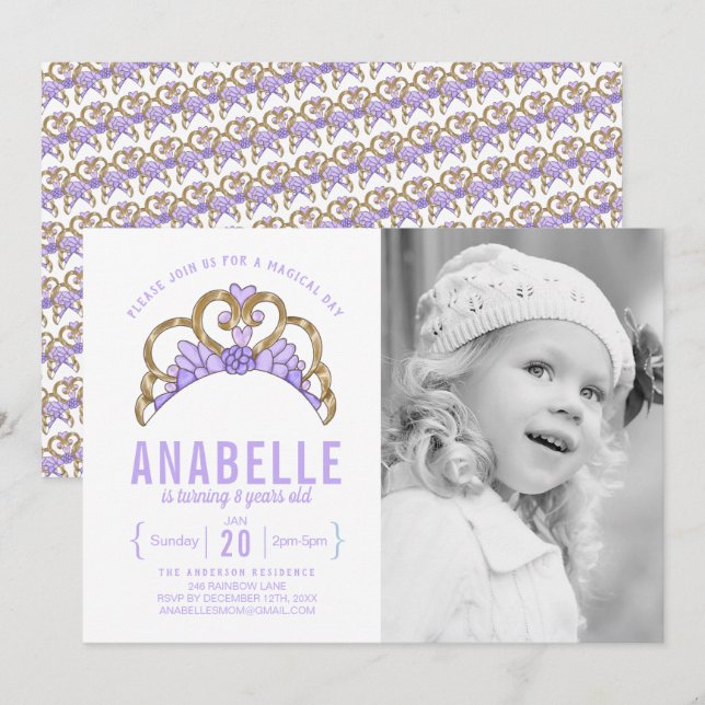 Invitation Personnalisable Tiara Photo Anniversaire Invitatio (Devant / Derrière)