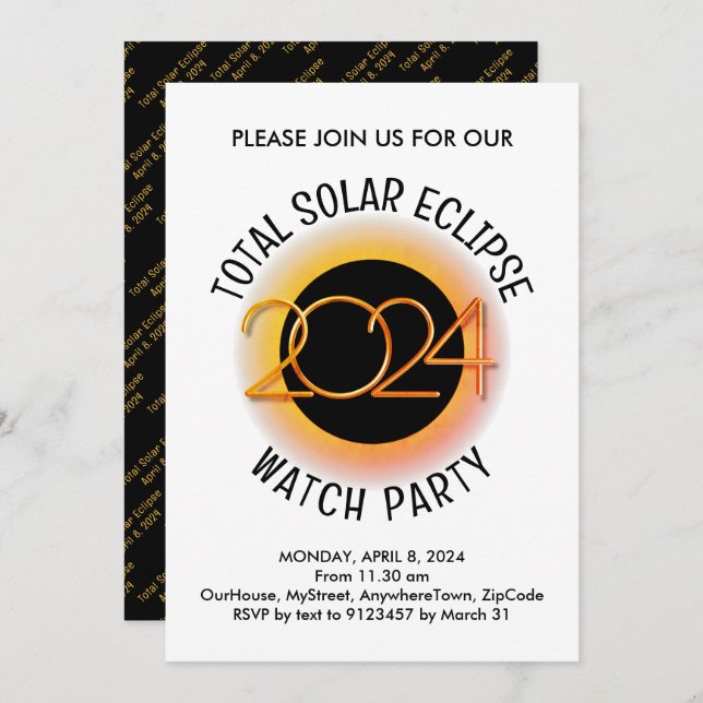 Invitation Personnalisé 2024 TOTAL SOLAR ECLIPSE (Devant / Derrière)