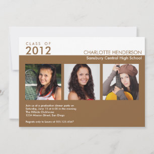 Invitation Personnalisé 3 photo brun de l'invitation de class