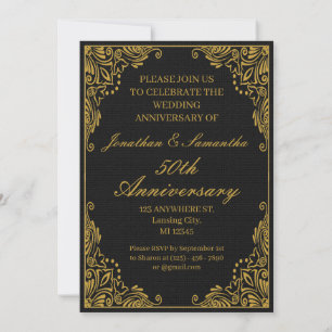 Invitation Personnalisé 50e anniversaire de mariage Or Noir