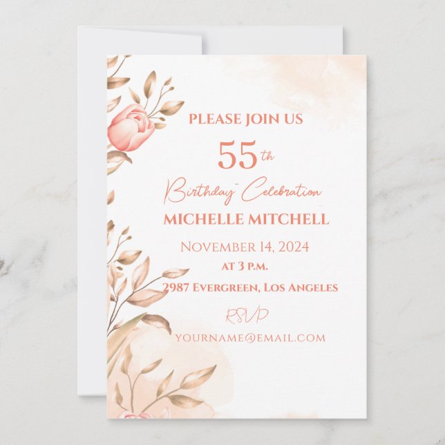 Invitation Personnalisé 55e anniversaire Peach Floral Tulips (Devant)