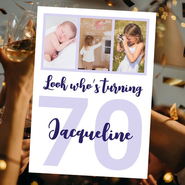 Invitation Personnalisé 70e anniversaire Purple Script photo  (Créateur téléchargé)