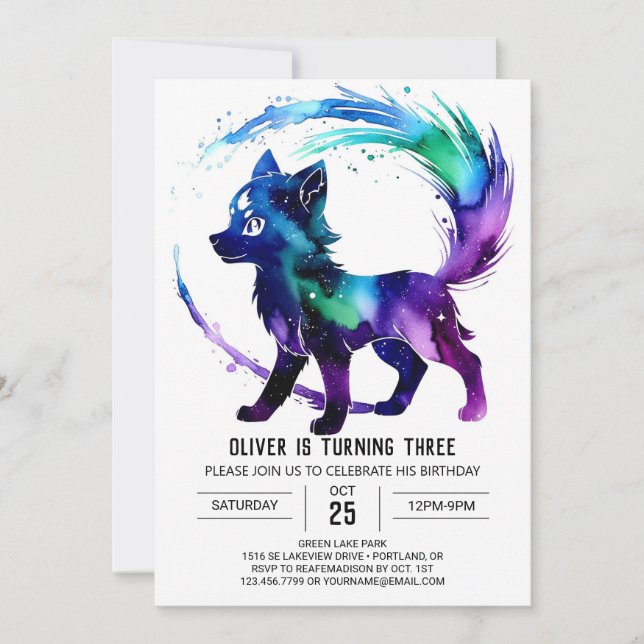 Invitation Personnalisé Adorable Wolf Digital Boy Anniversair (Devant)