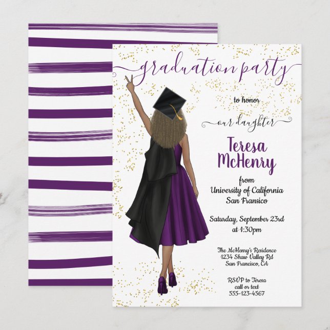 Invitation Personnalisé Africain-Américain tan Girl Graduatio (Devant / Derrière)