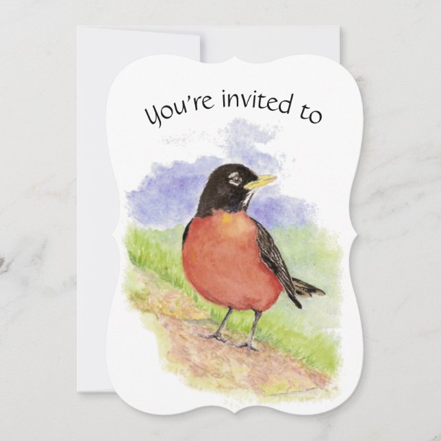 Invitation Personnalisé Anniversaire Fête Robin Oiseau Art (Devant)