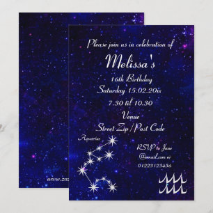 Invitation Personnalisé Aquarius Zodiac Galaxy Party