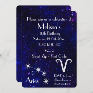 Invitation Personnalisé Aries Zodiac Galaxy Party