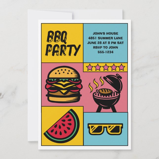 Invitation Personnalisé BBBQ Party Summer Pop Art Personnalis (Devant)