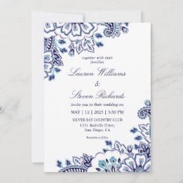 Invitation Personnalisé blanc foncé bleu Mariage de marguerit