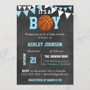Invitation Personnalisé Blue Boy Basketball Bébé Douche Invit