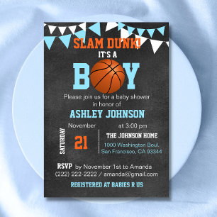 Invitation Personnalisé Blue Boy Basketball Bébé Douche Invit