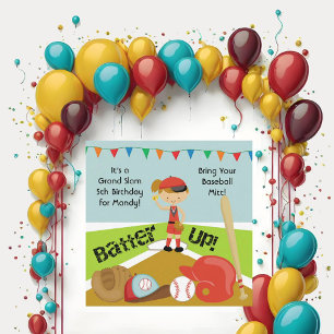 Invitation Personnalisé Brown Cheveux filles softball Anniver