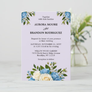 Invitation Personnalisé Dusty Blue et ivoire Floral Mariage I