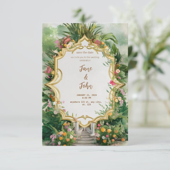 Invitation [Personnalisé] Élégant Mariage de jardin moderne (Debout devant)