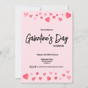 Invitation Personnalisé Galentine's Day Amis aquarelle coeurs