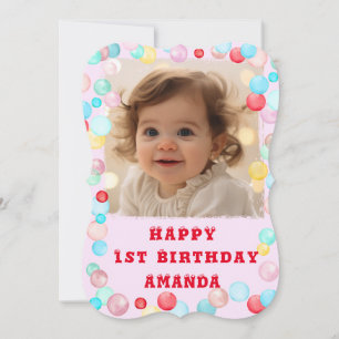 Invitation Personnalisé Joyeux 1er Anniversaire Avec Photo Po