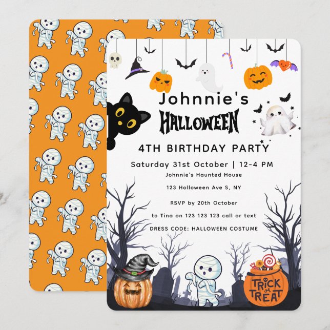 Invitation Personnalisé Joyeux Halloween Anniversaire (Devant / Derrière)