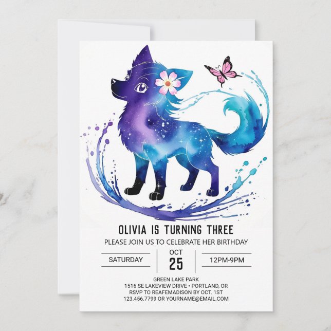 Invitation Personnalisé Joyeux Wolf Digital Girl Anniversaire (Devant)