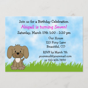 Invitation Personnalisé mignon Brown Chien Chien Filles Anniv
