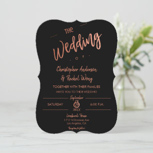 Invitation Personnalisé Noir Simple Script Rose Or Le Mariage