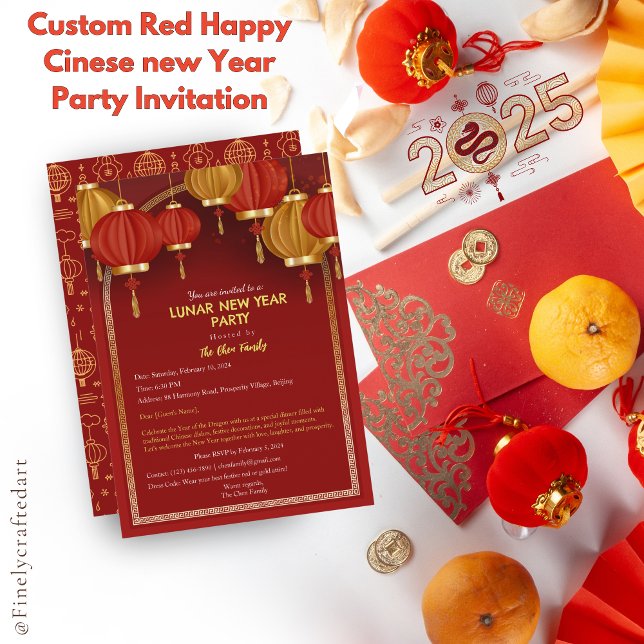 Invitation Personnalisé Red Happy Chinese New Year Party (Créateur téléchargé)