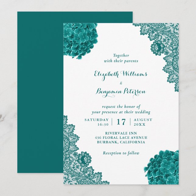 Invitation Personnalisé Rustique Turquoise Hydrangea Floral M (Devant / Derrière)