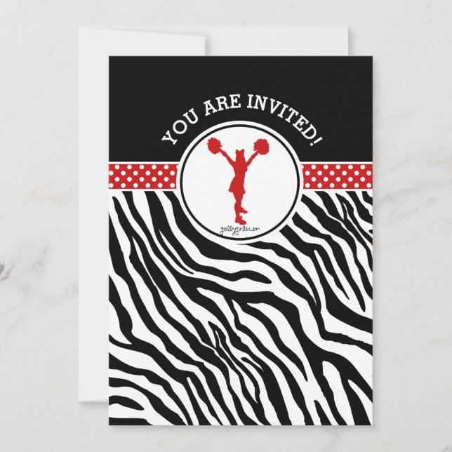 Invitation Personnalisé Zebra Imprimer Cheval ou Pom en rouge (Devant)