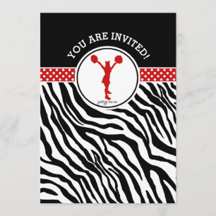 Invitation Personnalisé Zebra Imprimer Cheval ou Pom en rouge