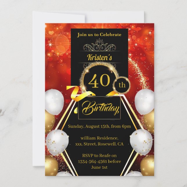 Invitation personnalisée 40e anniversaire (Devant)