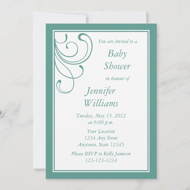 Invitation personnalisée au Baby shower Turquoise  (Devant)