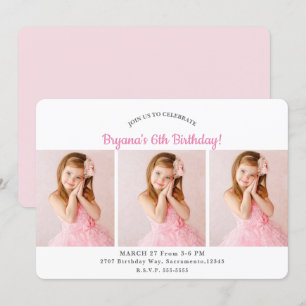 Invitation personnalisée avec 3 photos pour fête d