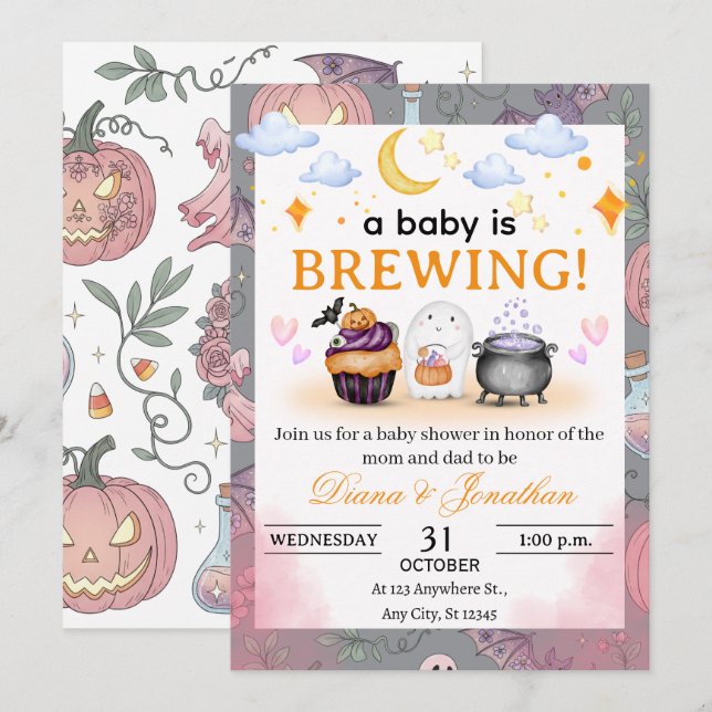 Invitation personnalisée Baby shower Halloween (Devant / Derrière)