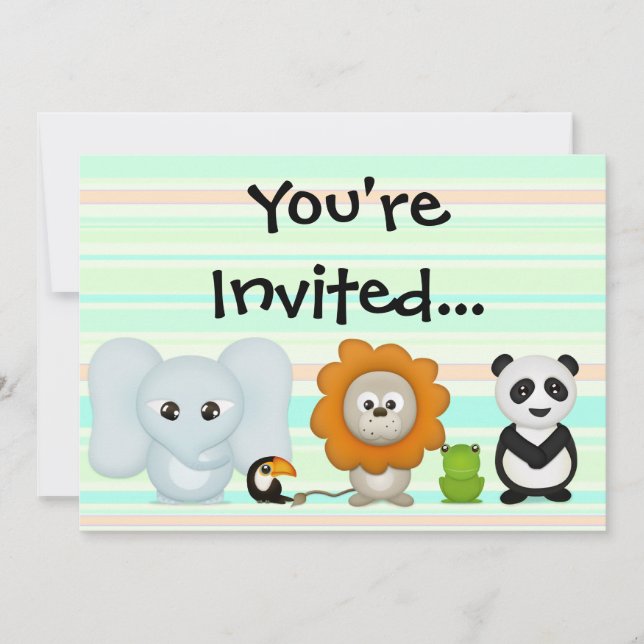 Invitation personnalisée, Beaux Animaux pour bébés (Devant)