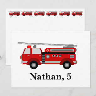 Invitation personnalisée Cute Kids Red Firetruck