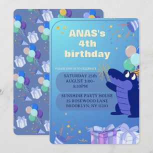 Invitation personnalisée d'anniversaire 4 ans dino