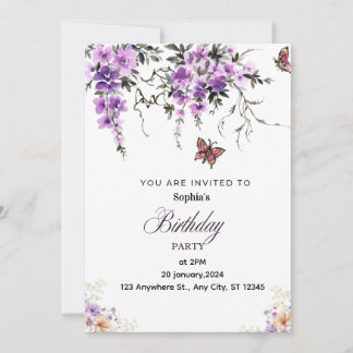 Invitation personnalisée d'anniversaire à fleurs v