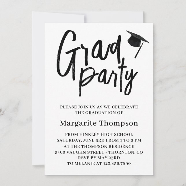 Invitation personnalisée de B&W Graduation Party (Devant)