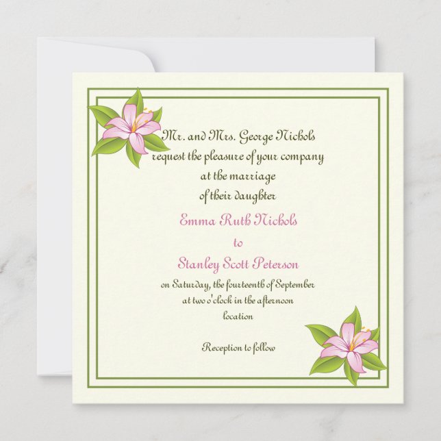Invitation personnalisée du mariage Stargazer lily (Devant)