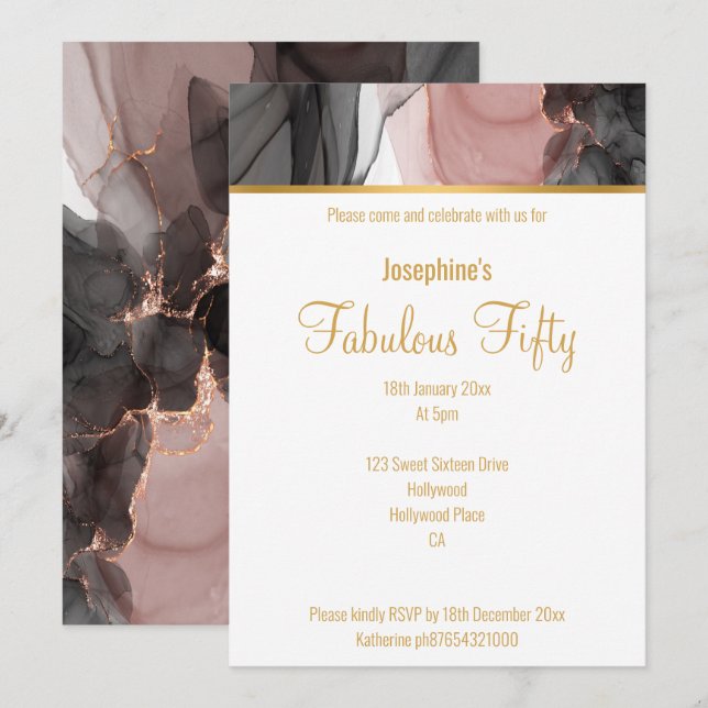 INVITATION PERSONNALISÉE DU ROSE FLOTTANT ÉLÉGANCE (Devant / Derrière)